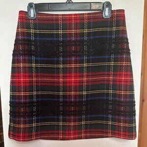 J. Crew Red, Black, Black Blue Plaid Tartan Glittery Tweed Skirt - 6